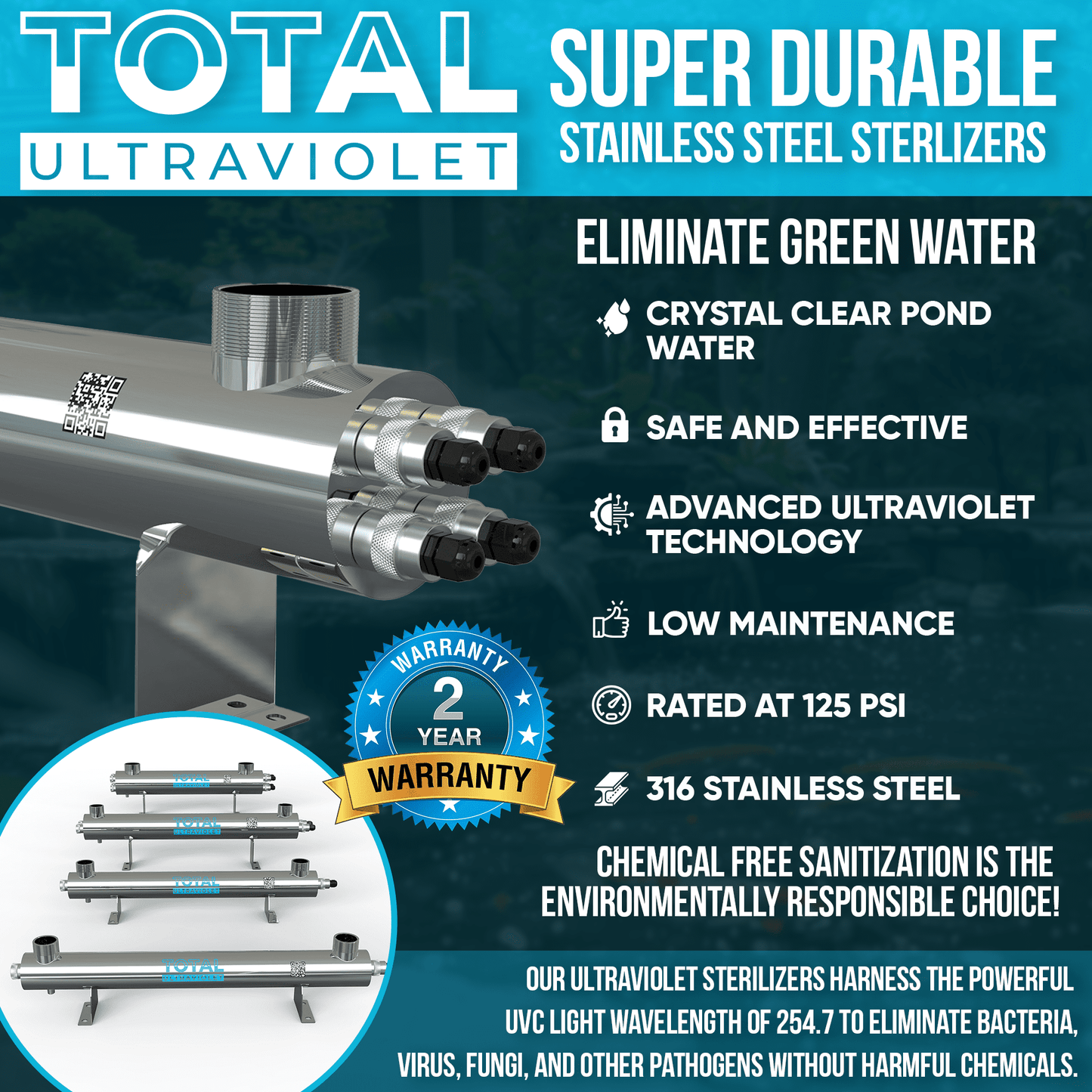 150 Watt Stainless Steel Ultraviolet Sterilizer